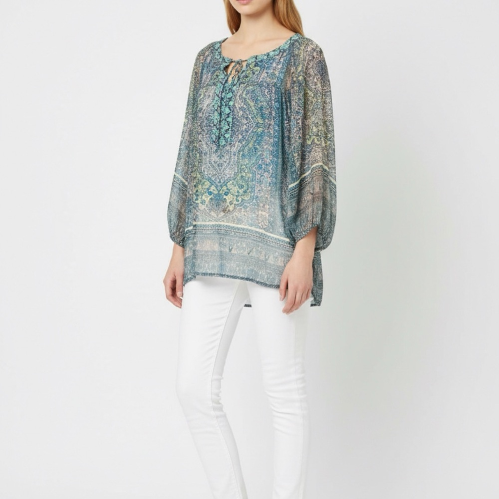 Figueroa & flower BOHO Tunic size L blue/green paisley